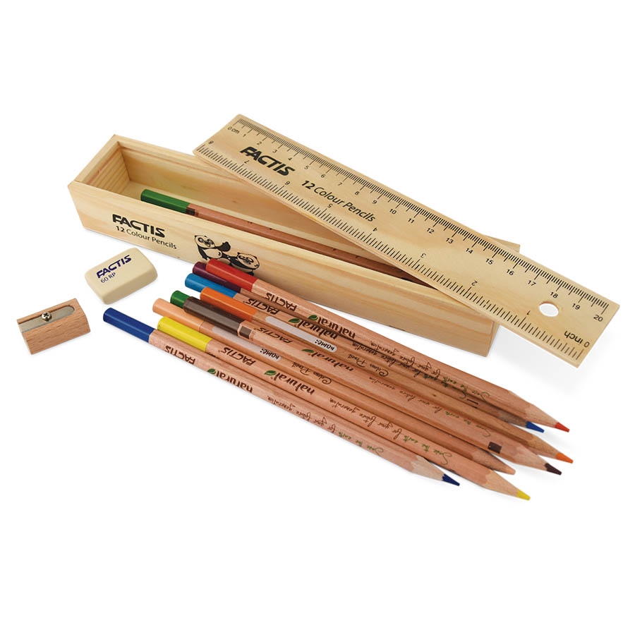 جامدادی چوبی به همراه مدادرنگی و تراش