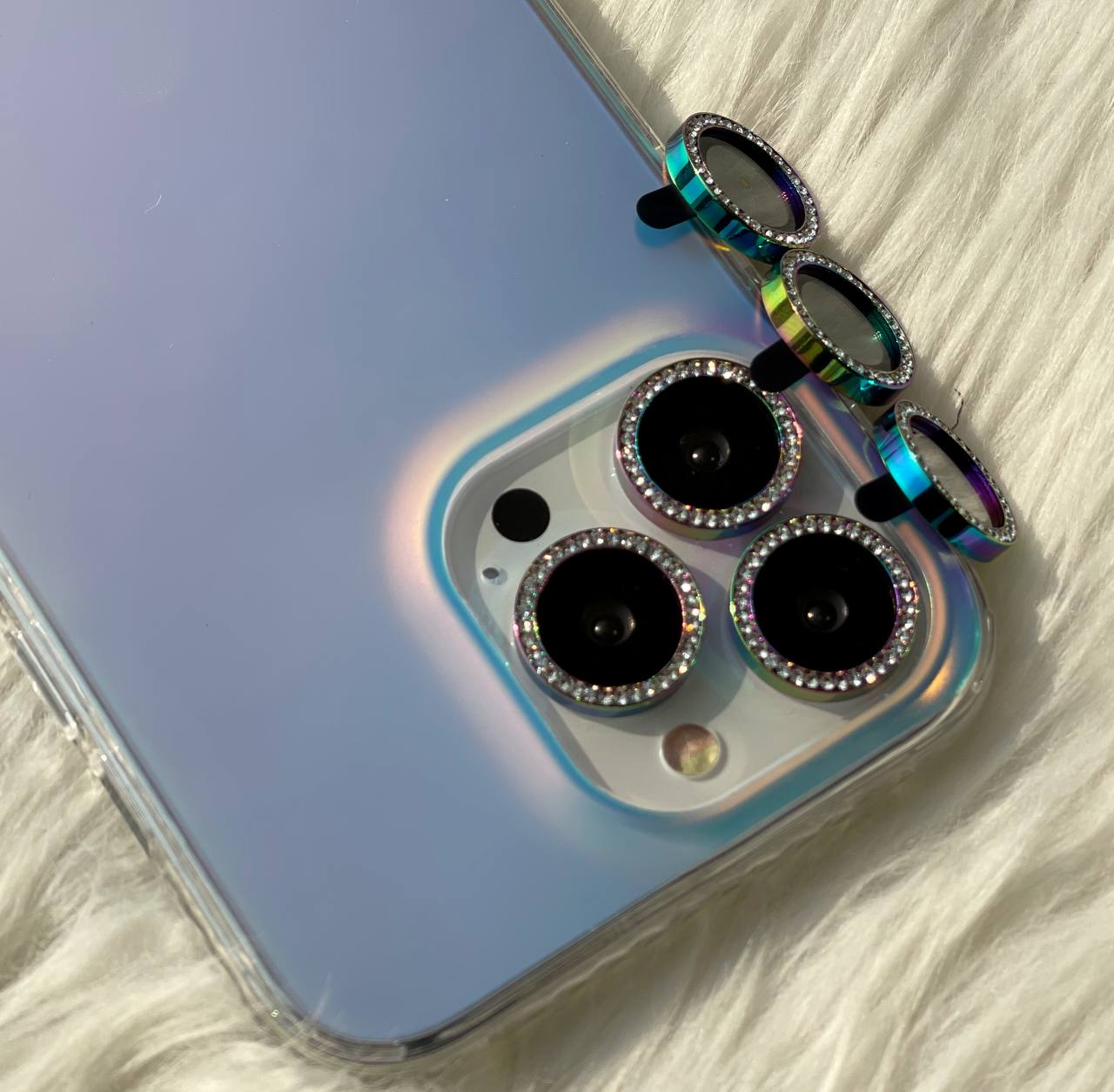 محافظ لنز نگین سواروسکی هفت رنگ آیفون سری 13