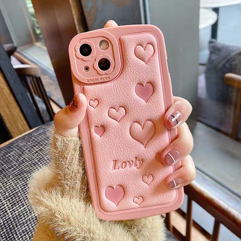 قاب موبایل قلب صورتی لاولی لمسه محافظ لنز دار