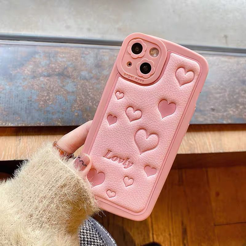 قاب موبایل قلب صورتی لاولی لمسه محافظ لنز دار