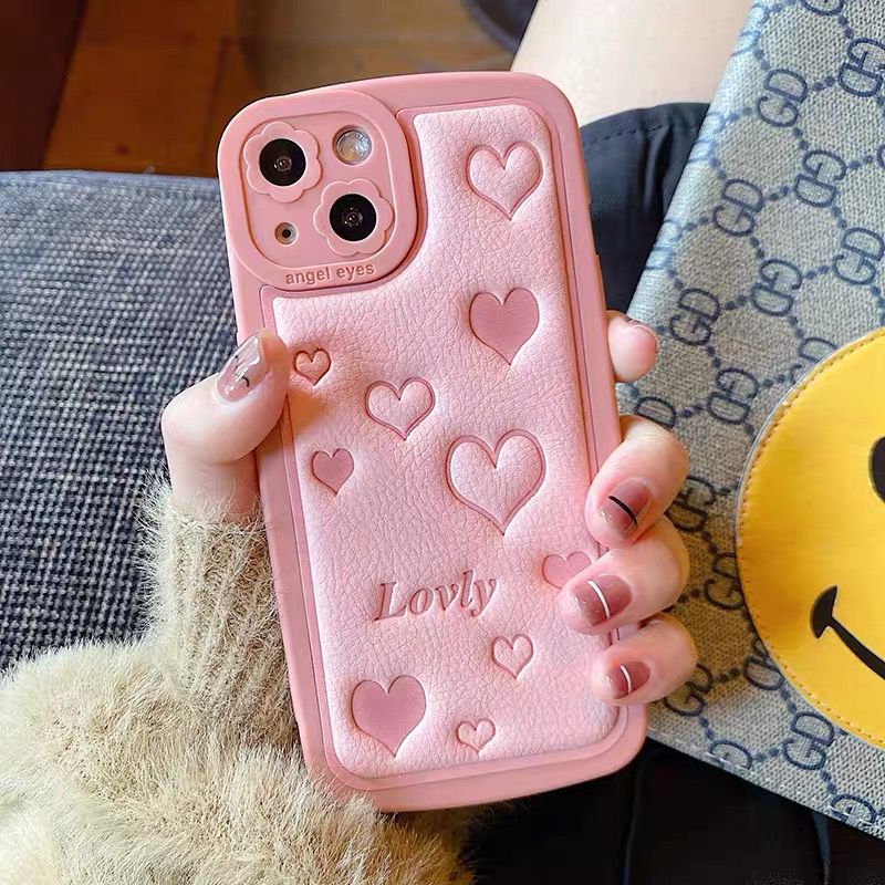 قاب موبایل قلب صورتی لاولی لمسه محافظ لنز دار