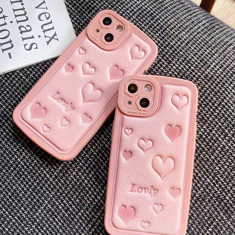 قاب موبایل قلب صورتی لاولی لمسه محافظ لنز دار