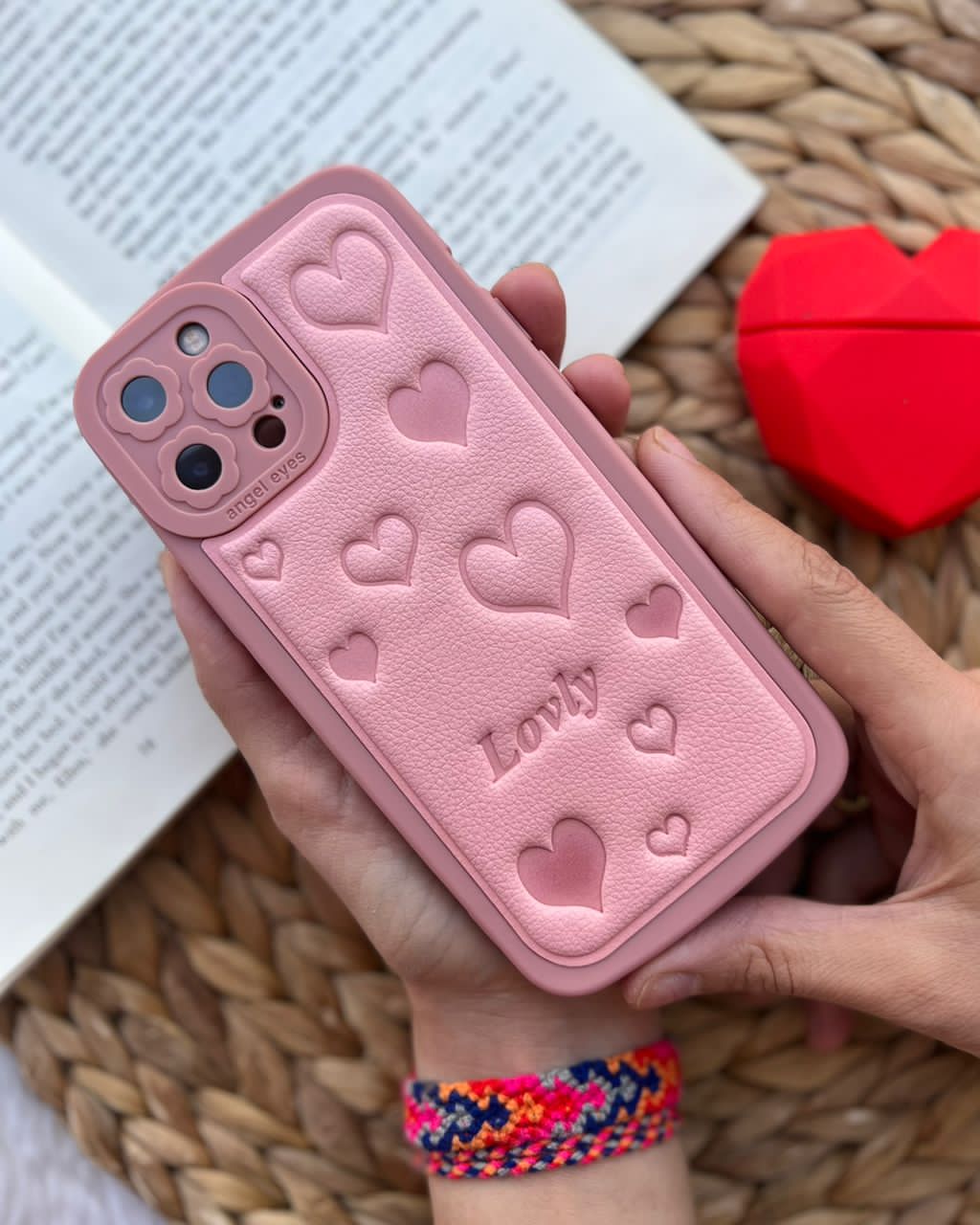 قاب موبایل قلب صورتی لاولی لمسه محافظ لنز دار