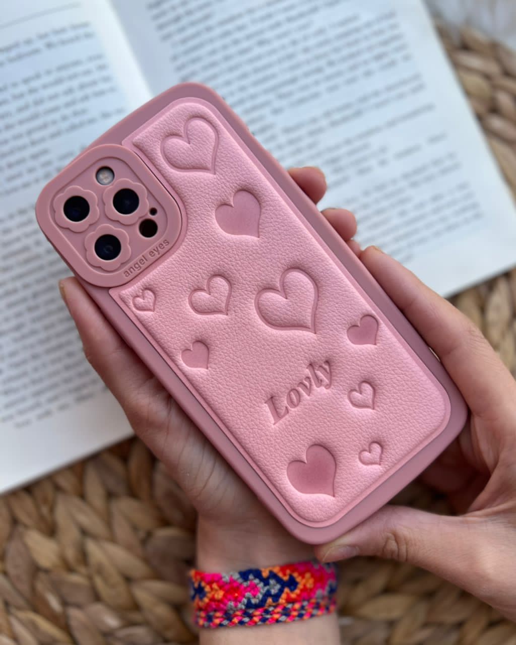 قاب موبایل قلب صورتی لاولی لمسه محافظ لنز دار