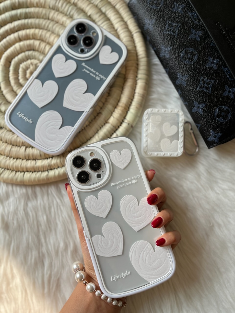 قاب قلب یخی سفید استند دار با کاور ایرپاد ست