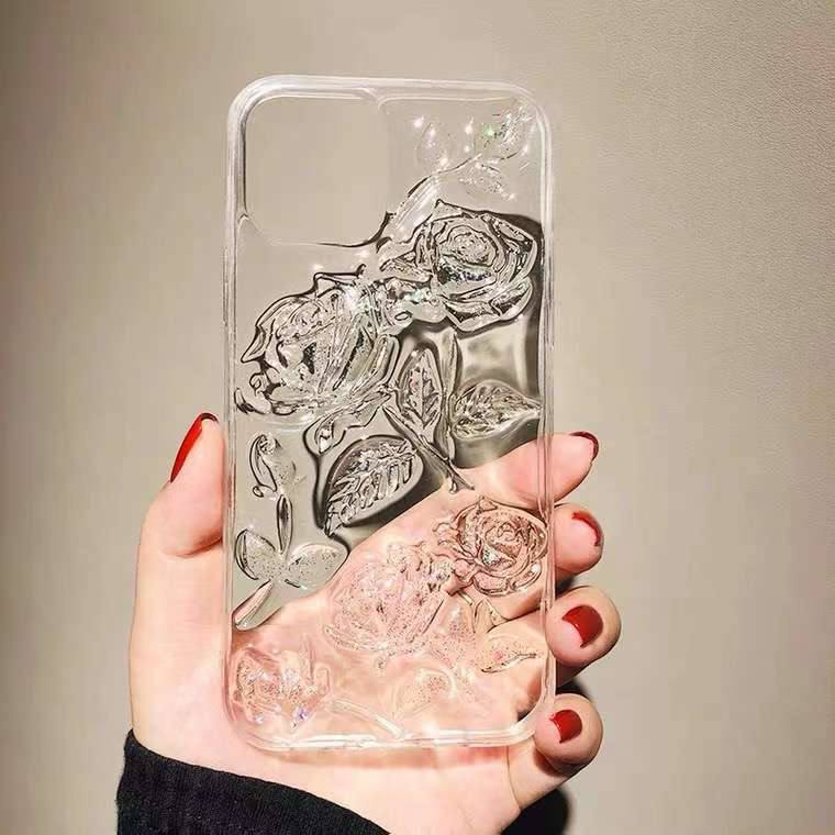 قاب آیفون گل رز شفاف برجسته