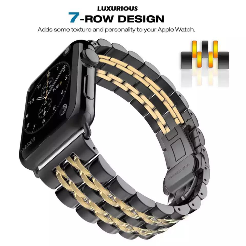 بند اپل واچ رولکسی مشکی خط طلایی