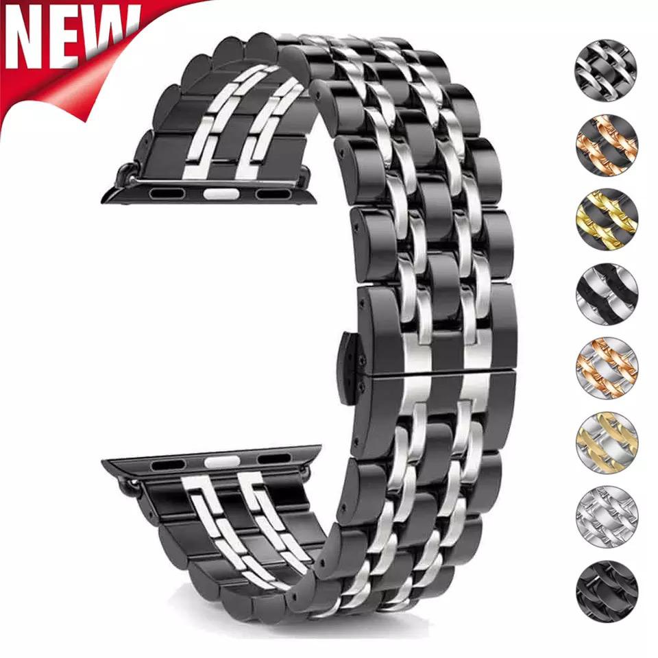 بند اپل واچ رولکسی مشکی خط طلایی