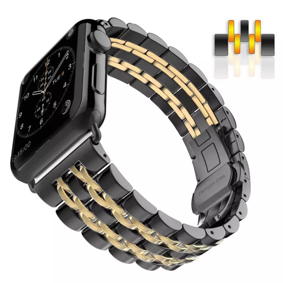 بند اپل واچ رولکسی مشکی خط طلایی