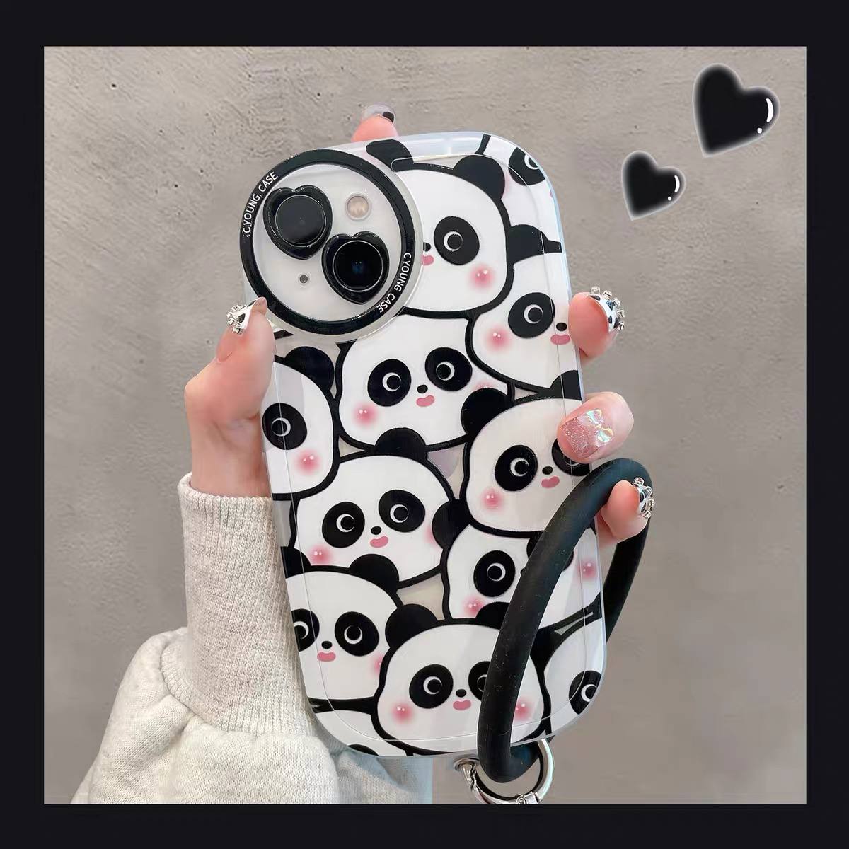 قاب آیفون طرح پاندا النگویی سفیدمشکی