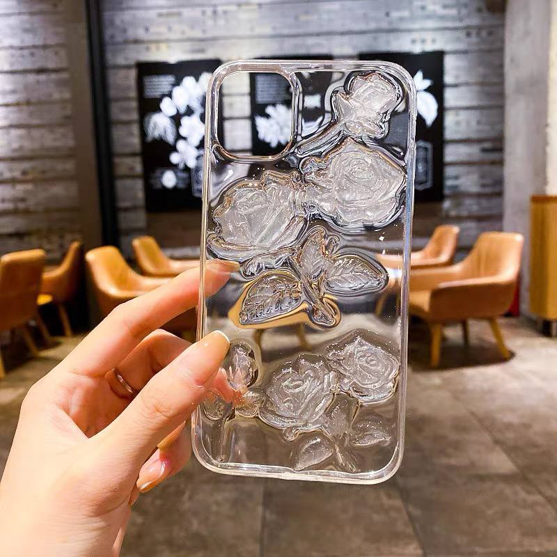 قاب آیفون گل رز شفاف برجسته