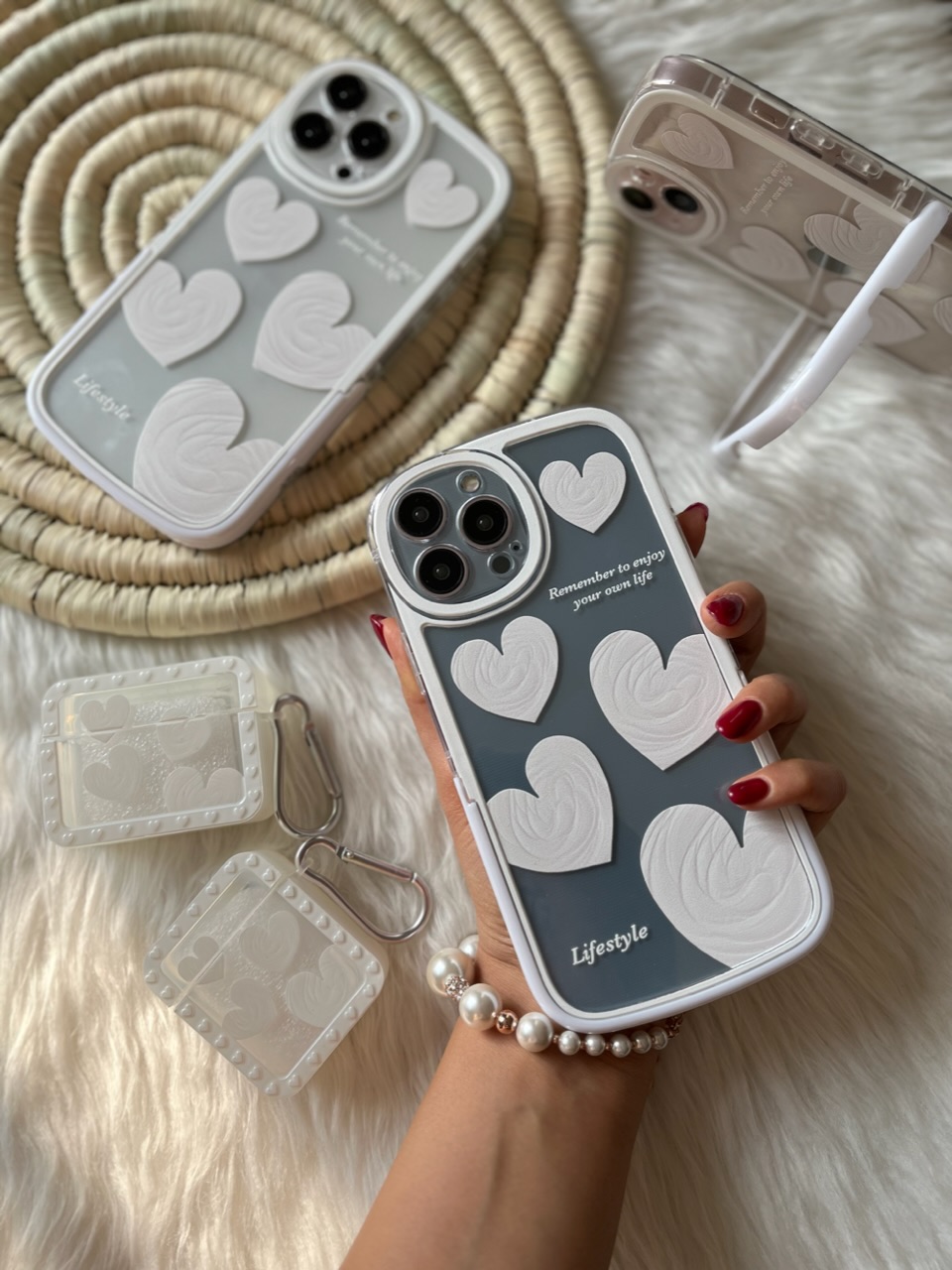 قاب قلب یخی سفید استند دار با کاور ایرپاد ست