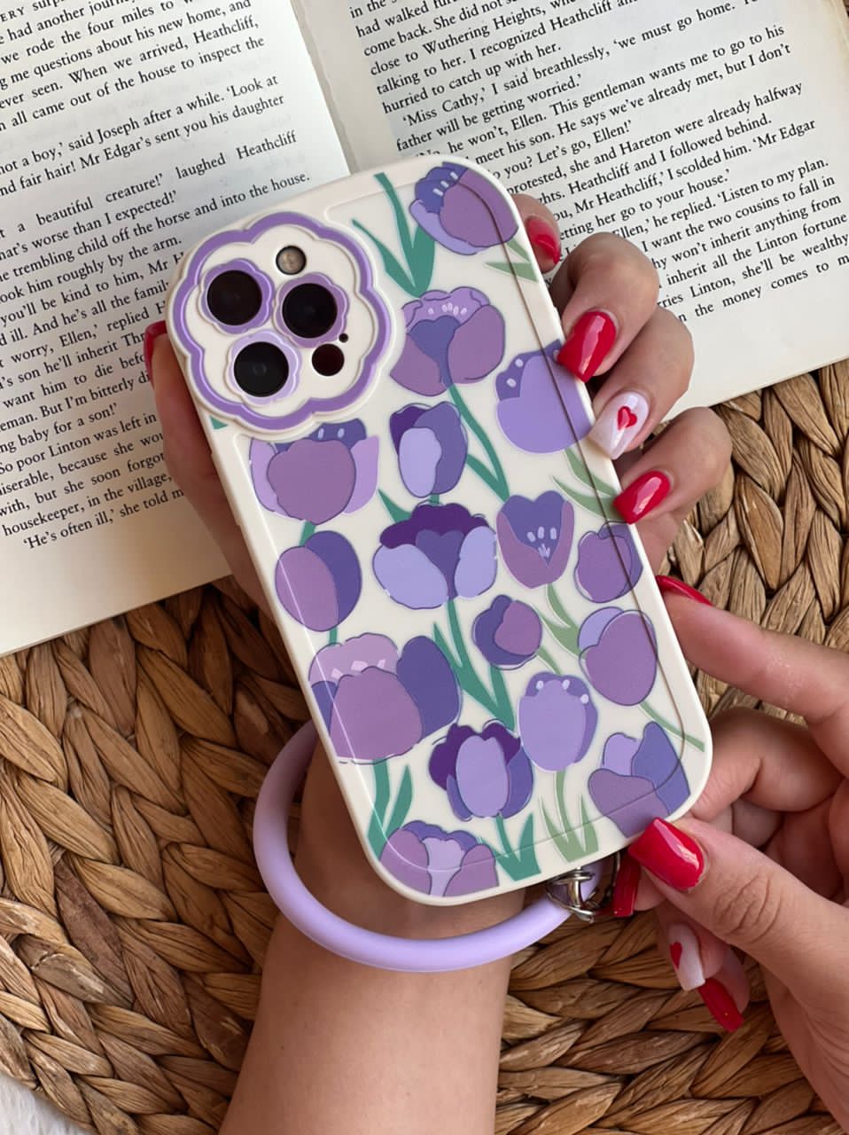 قاب آیفون طرح گل لاله ژینا بنفش + حلقه ست