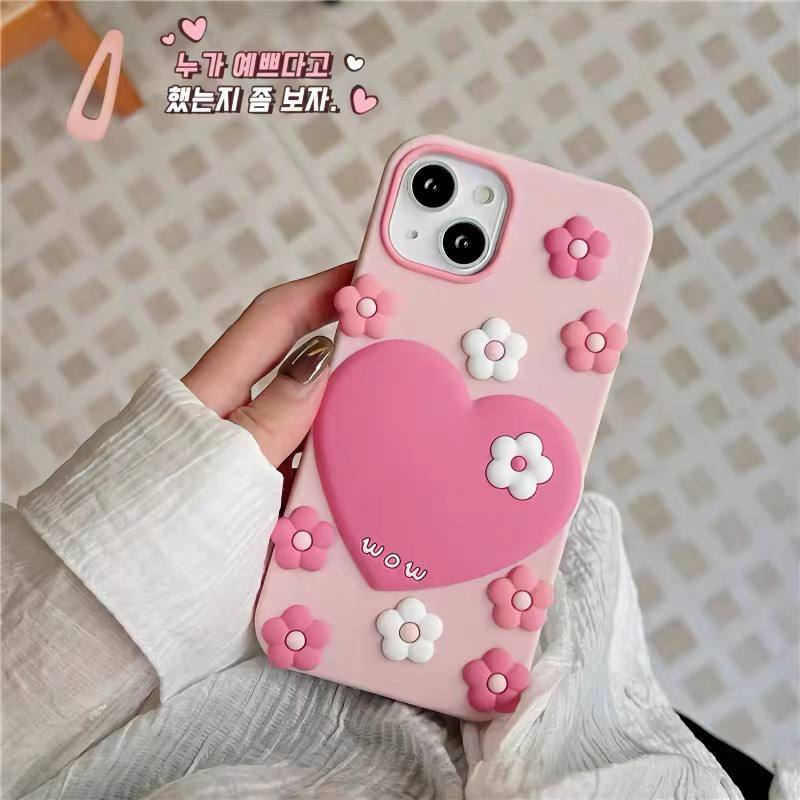 قاب Heart WoW قلب و گل صورتی برجسته