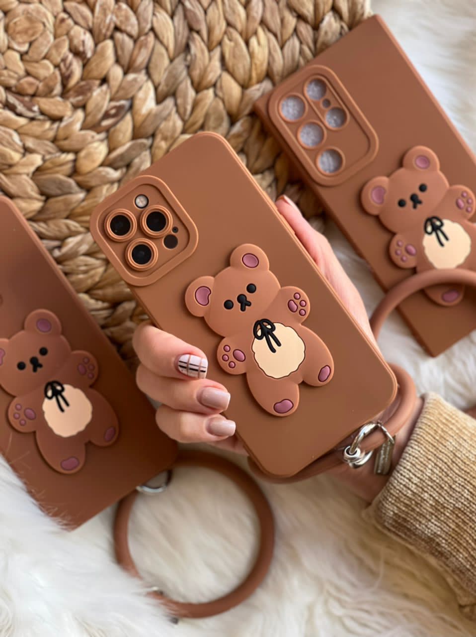 قاب خرس برانچ قهوه ای سیلیکونی + حلقه ست