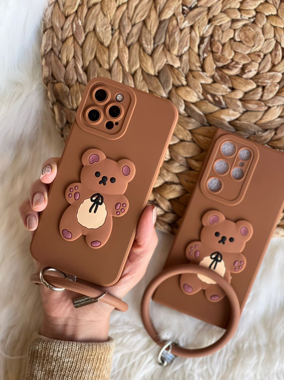 قاب خرس برانچ قهوه ای سیلیکونی + حلقه ست