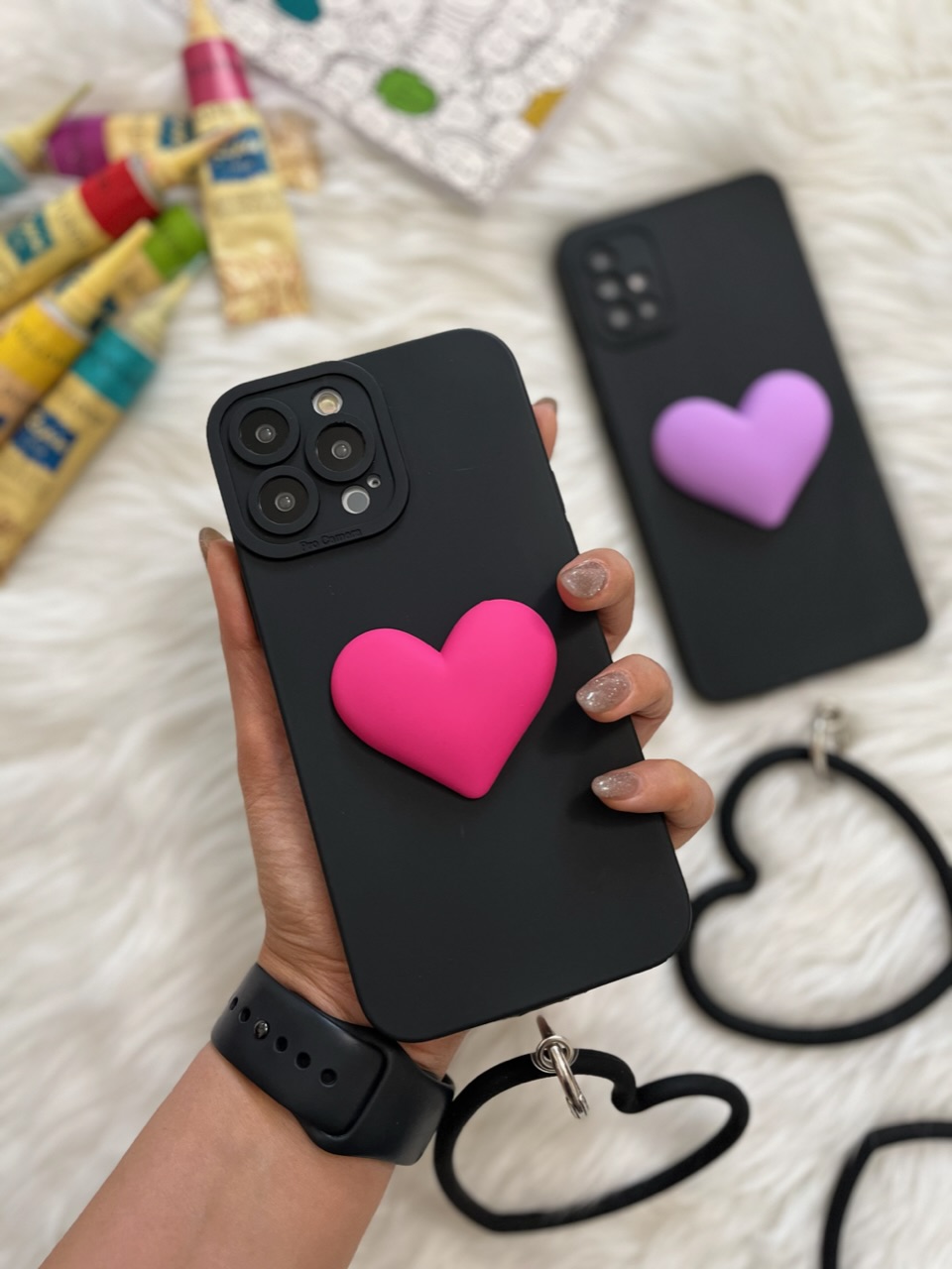 قاب قلبهای رنگی با بند النگویی