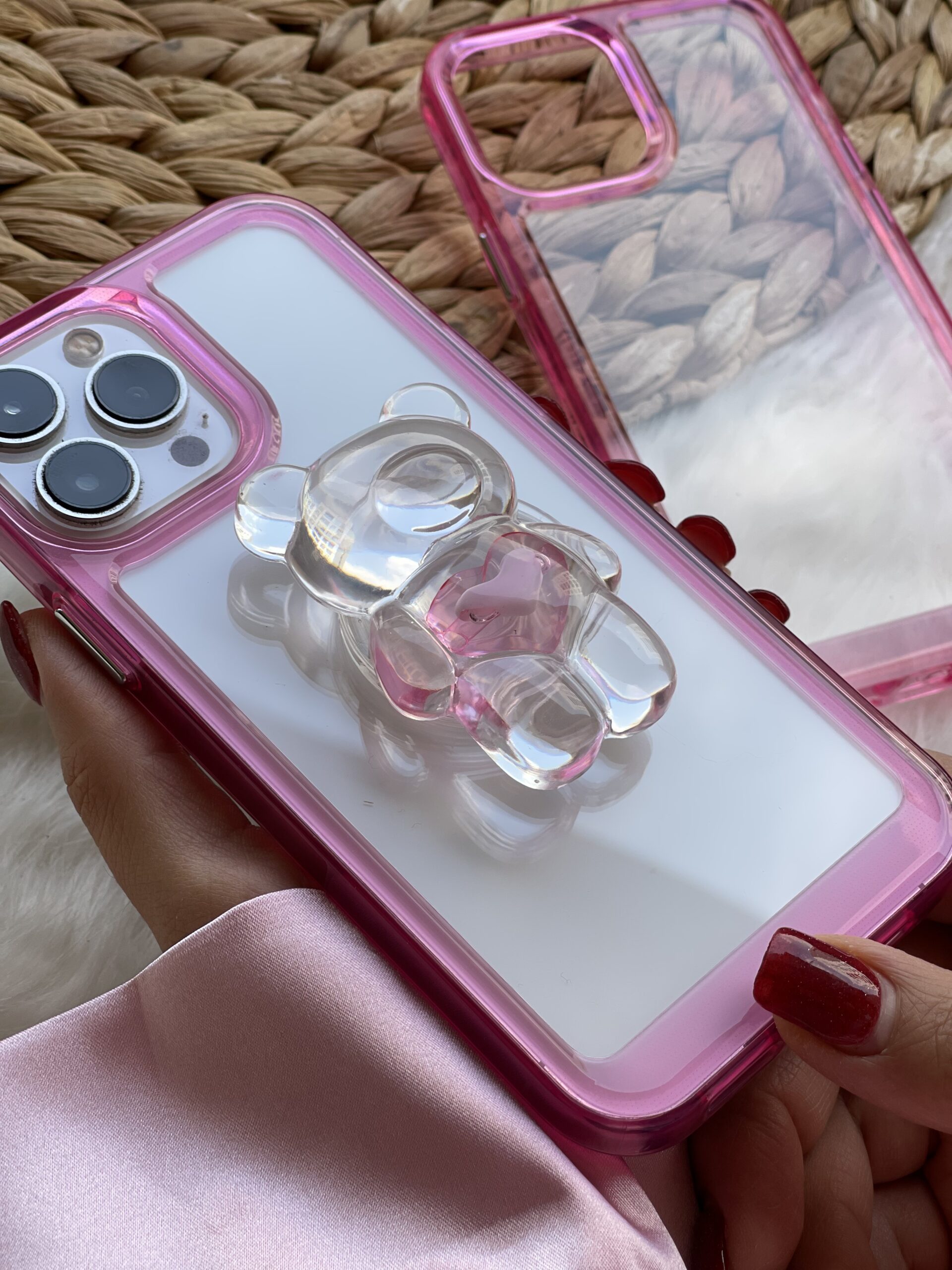 قاب موبایل آیفون خرس کریستالی صورتی