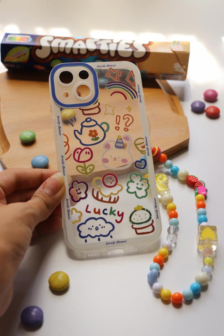 قاب موبایل آیفون لاکی پاستیلی پشت بیرنگ + بندست