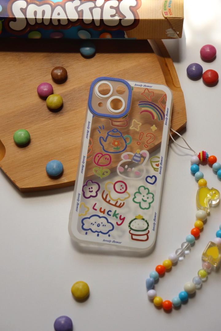 قاب موبایل آیفون لاکی پاستیلی پشت بیرنگ + بندست