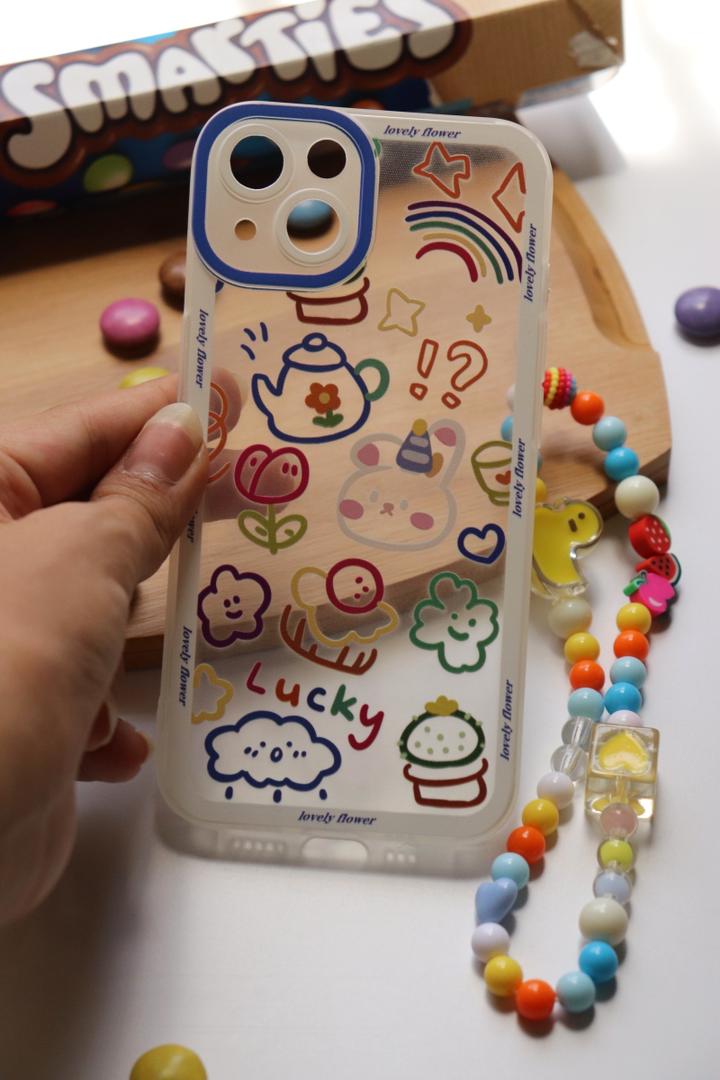 قاب موبایل آیفون لاکی پاستیلی پشت بیرنگ + بندست