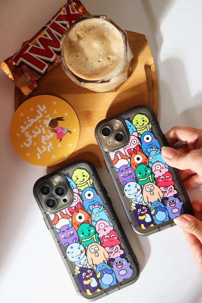 قاب موبایل آیفون هیولاهای کارتونی محافظ لنز دار