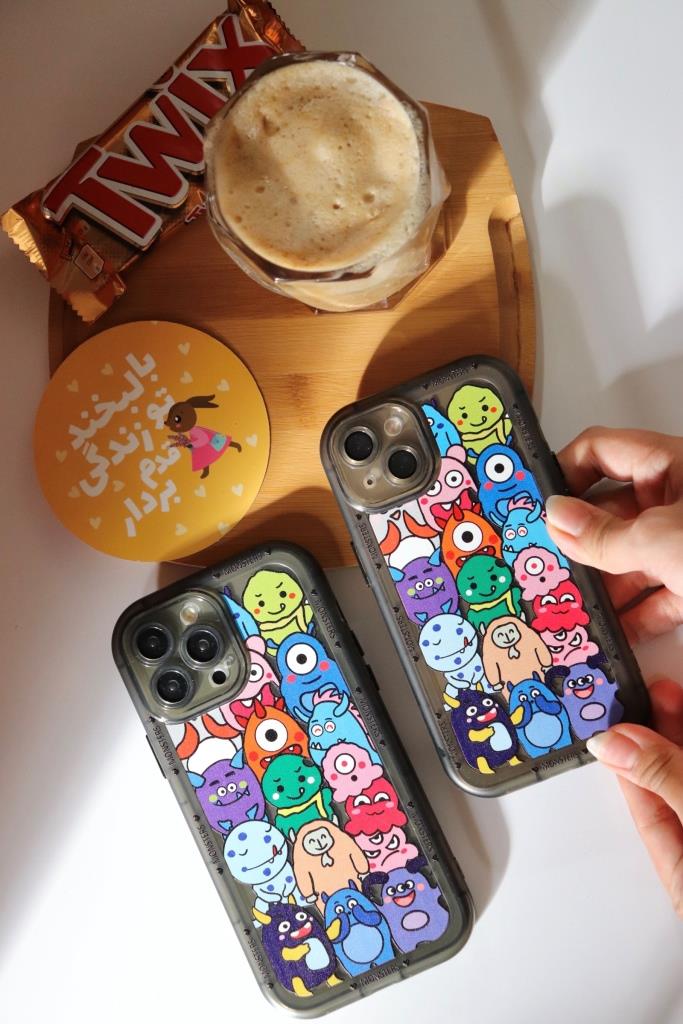 قاب موبایل آیفون هیولاهای کارتونی محافظ لنز دار