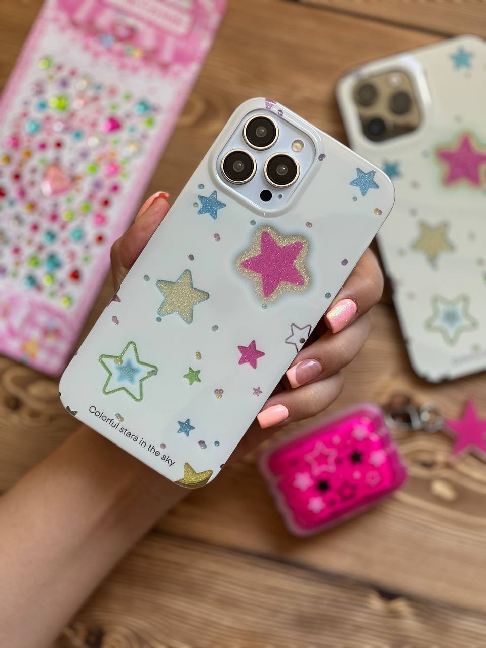 قاب آیفون ستاره های شنی به همراه صفحه کریستالی چسبی