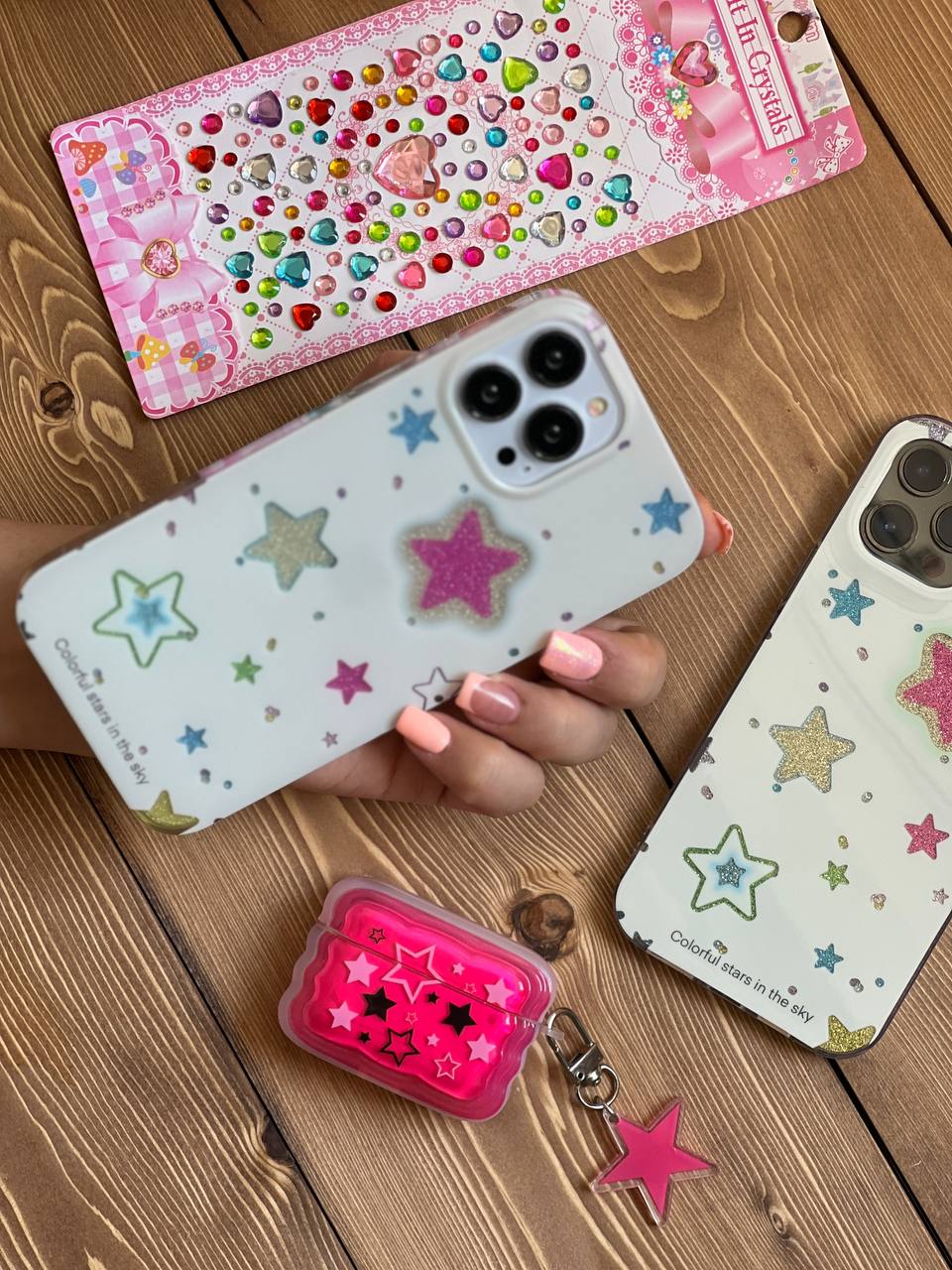 قاب آیفون ستاره های شنی به همراه صفحه کریستالی چسبی
