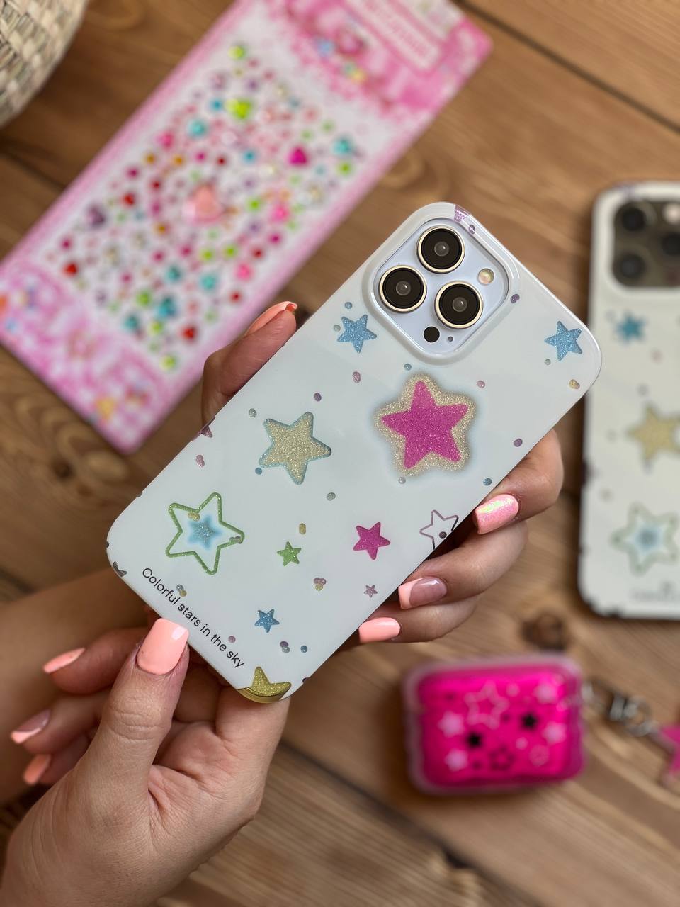 قاب آیفون ستاره های شنی به همراه صفحه کریستالی چسبی