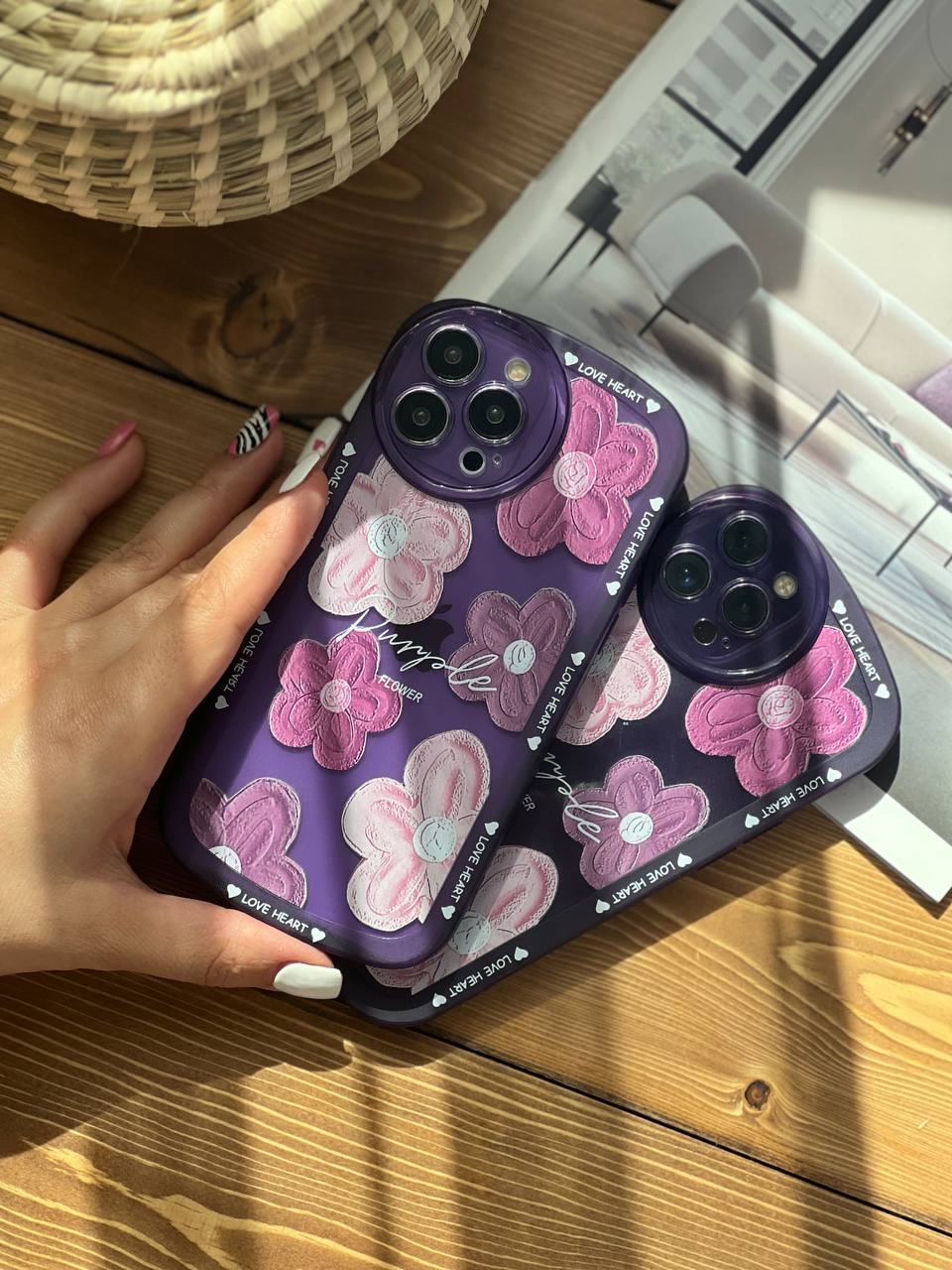 قاب موبایل آیفون گل لوندر بنفش آبرنگی