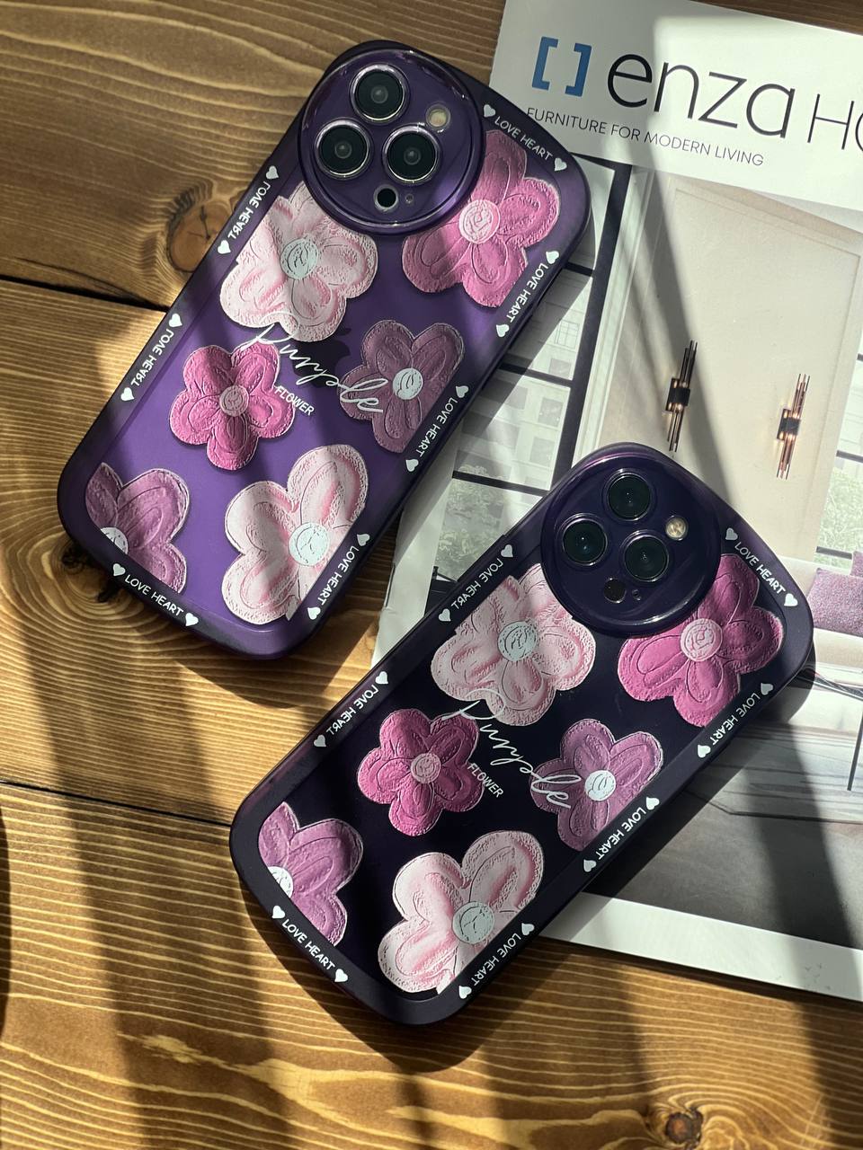 قاب موبایل آیفون گل لوندر بنفش آبرنگی