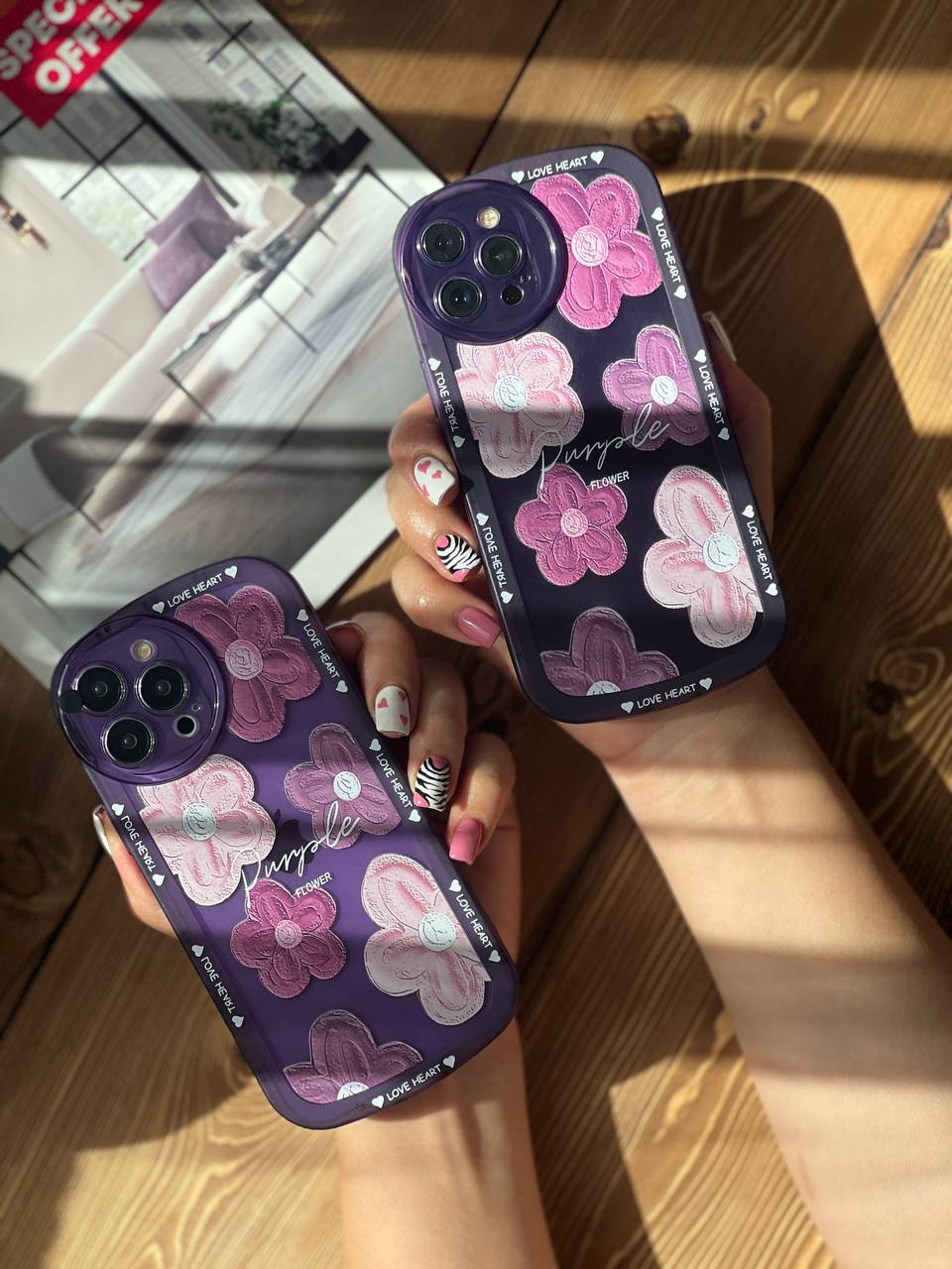 قاب موبایل آیفون گل لوندر بنفش آبرنگی