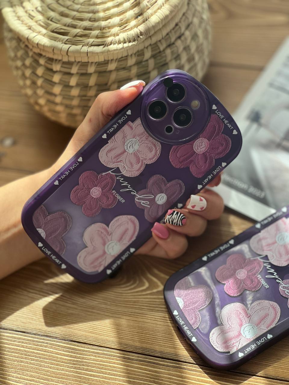 قاب موبایل آیفون گل لوندر بنفش آبرنگی