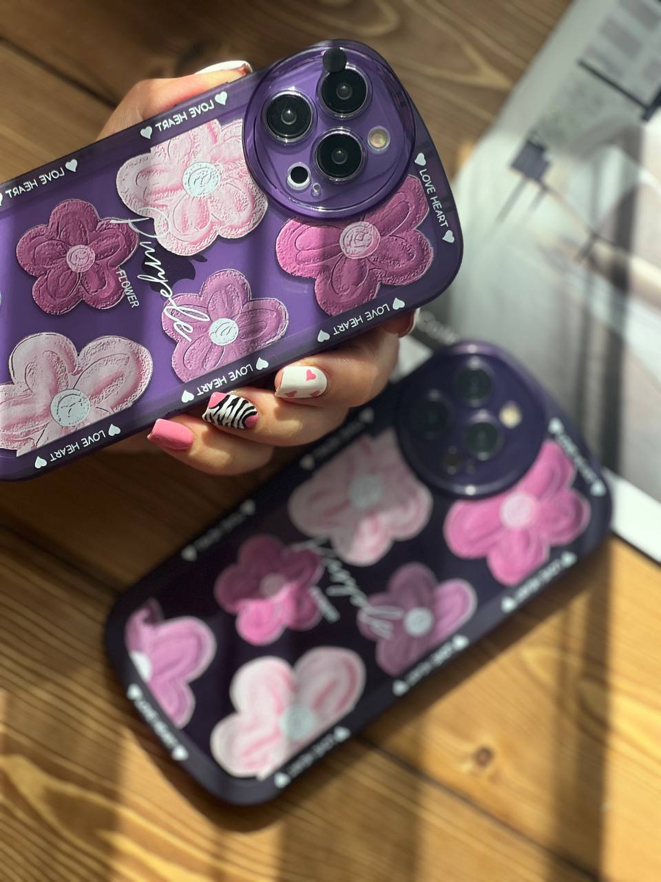 قاب موبایل آیفون گل لوندر بنفش آبرنگی