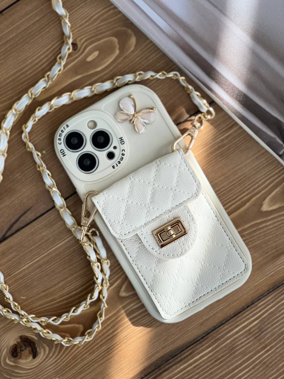 قاب آیفون بالشتی پروانه ای جاکارتی دار