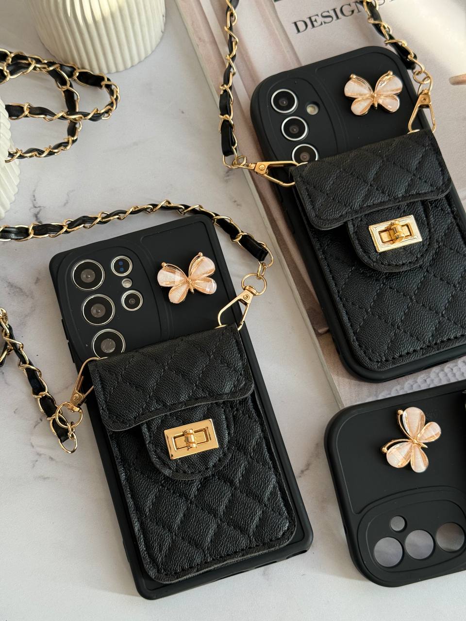 قاب آیفون بالشتی پروانه ای جاکارتی دار