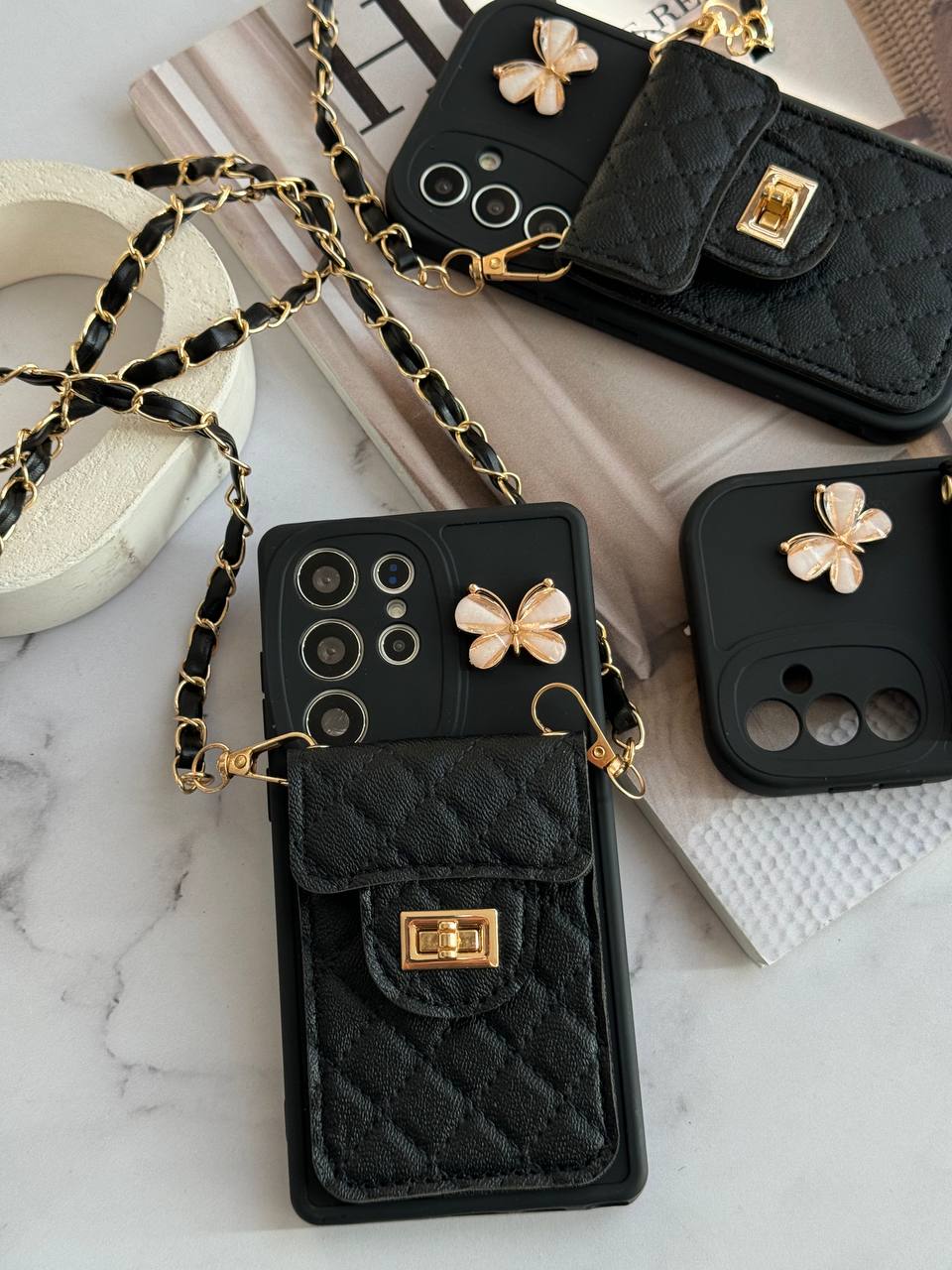 قاب آیفون بالشتی پروانه ای جاکارتی دار