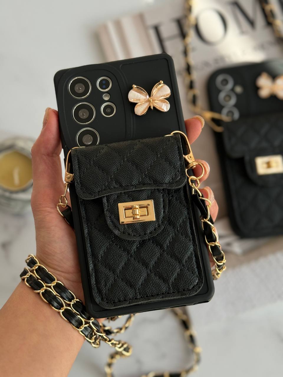 قاب آیفون بالشتی پروانه ای جاکارتی دار