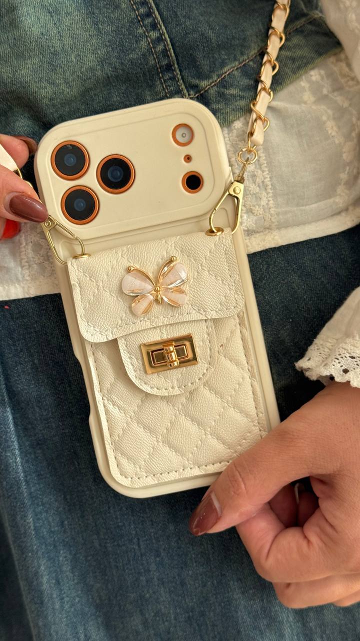 قاب آیفون بالشتی پروانه ای جاکارتی دار