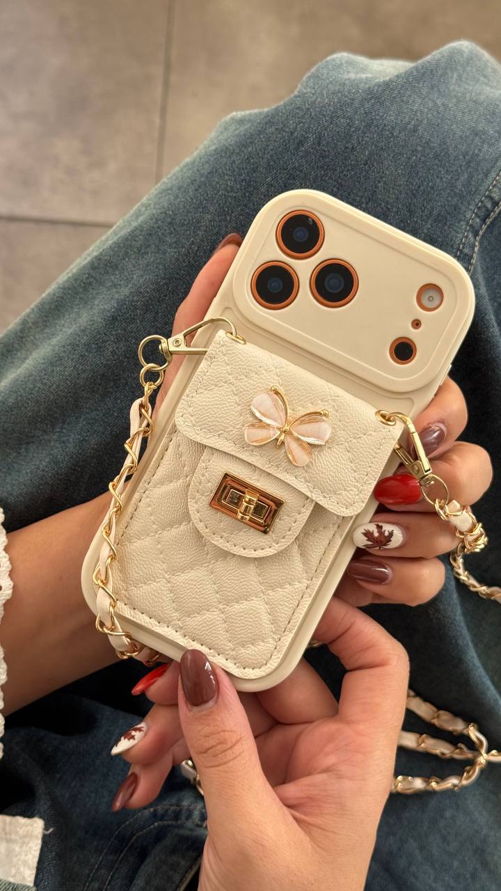 قاب آیفون بالشتی پروانه ای جاکارتی دار