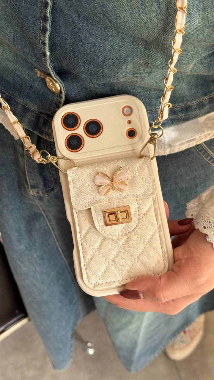 قاب آیفون بالشتی پروانه ای جاکارتی دار