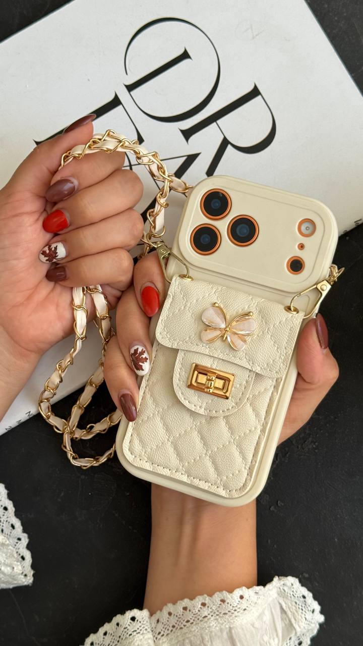 قاب آیفون بالشتی پروانه ای جاکارتی دار