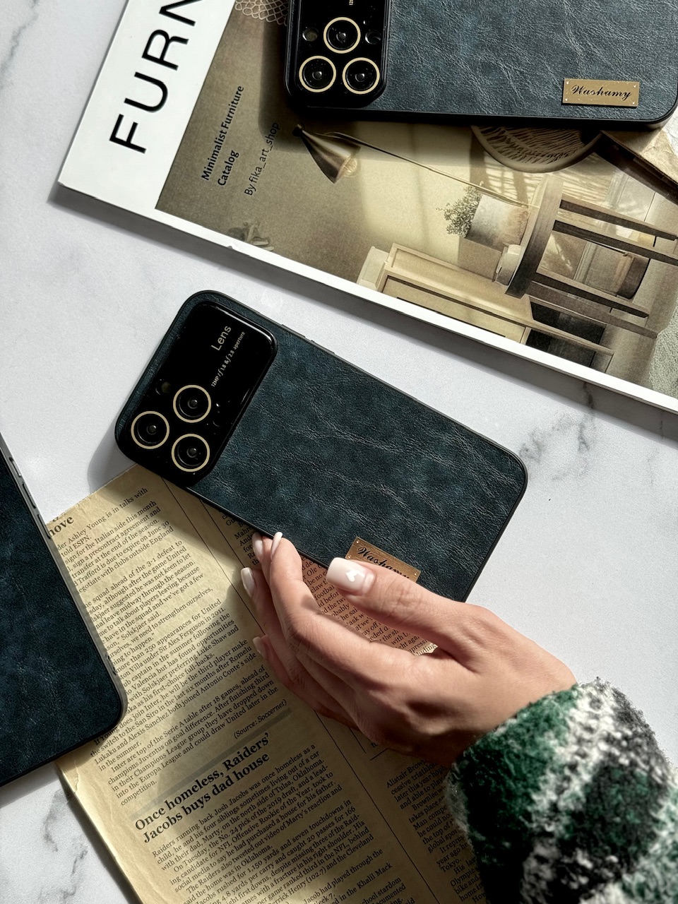 قاب چرمی لنز شیشه ای