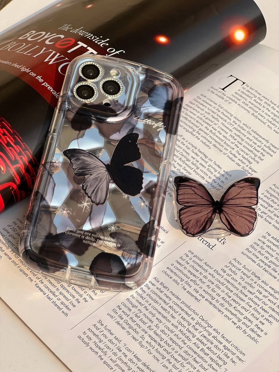 قاب Black Butterfly پروانه مشکی همراه با پاپ سوکت
