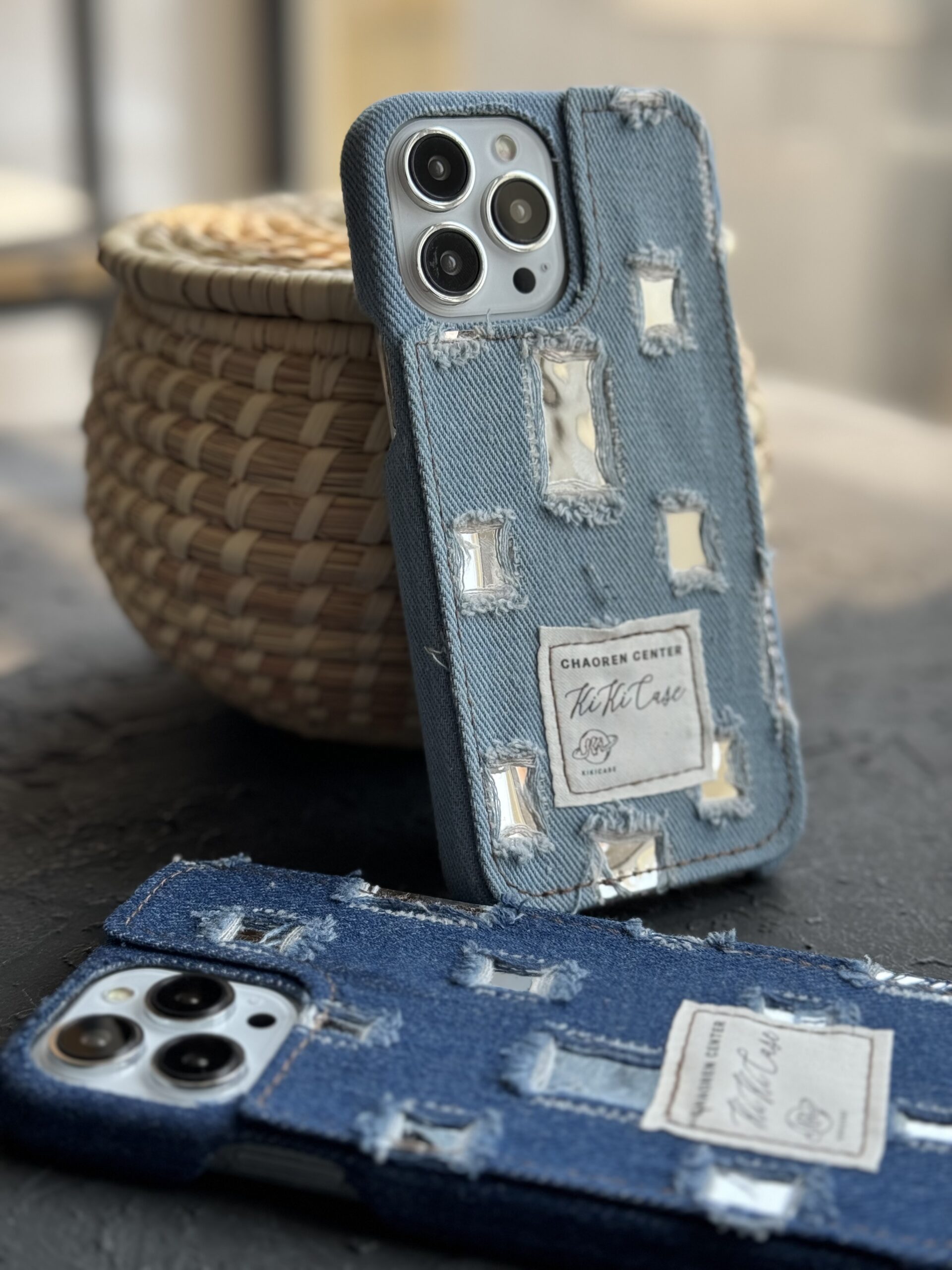 قاب موبایل آیفون جین و پارچه زاپ دار