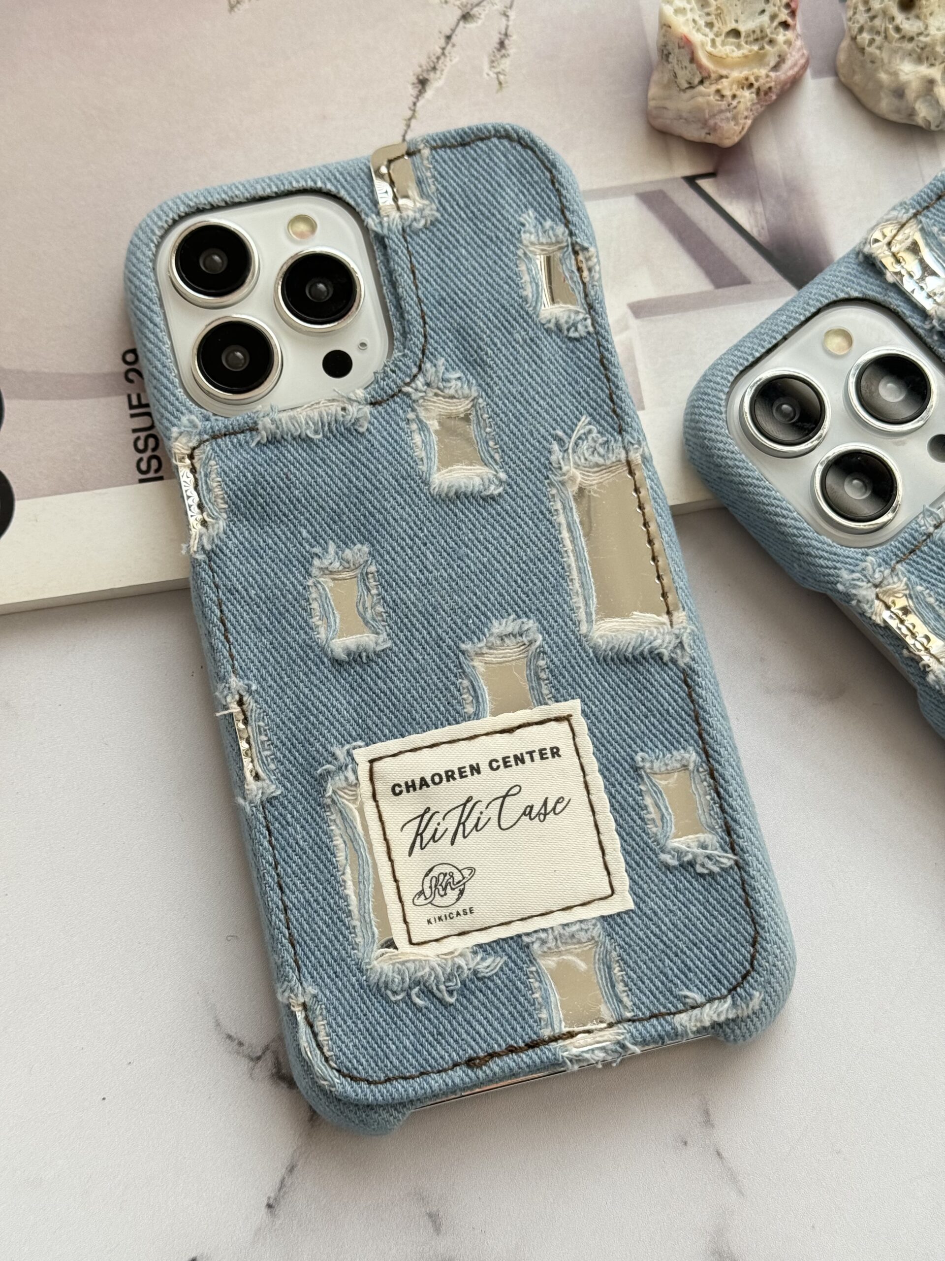 قاب موبایل آیفون جین و پارچه زاپ دار