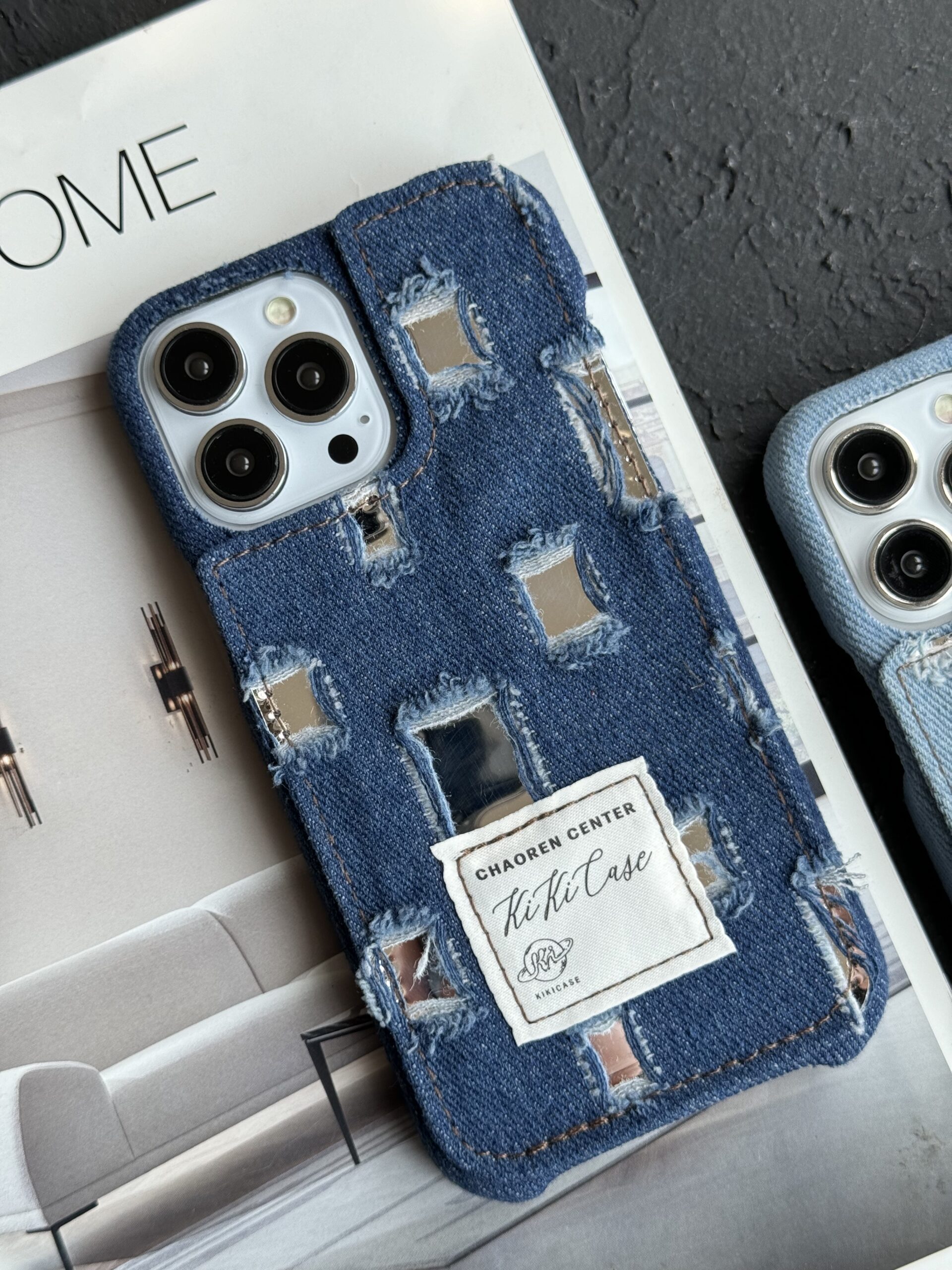 قاب موبایل آیفون جین و پارچه زاپ دار