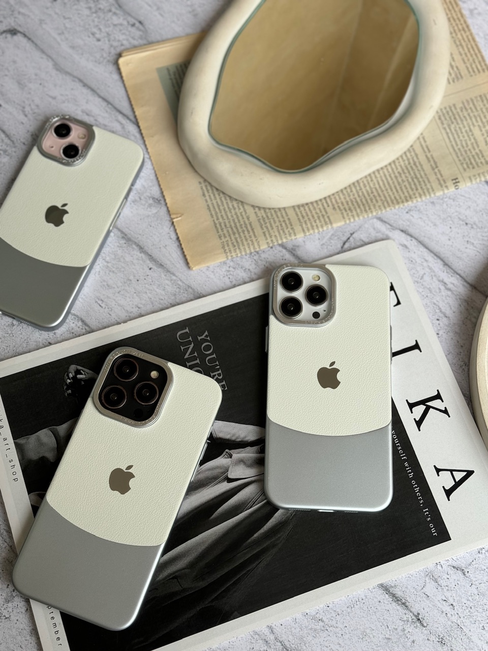 قاب Leather Metal تیتانیوم، قرمز و سفید