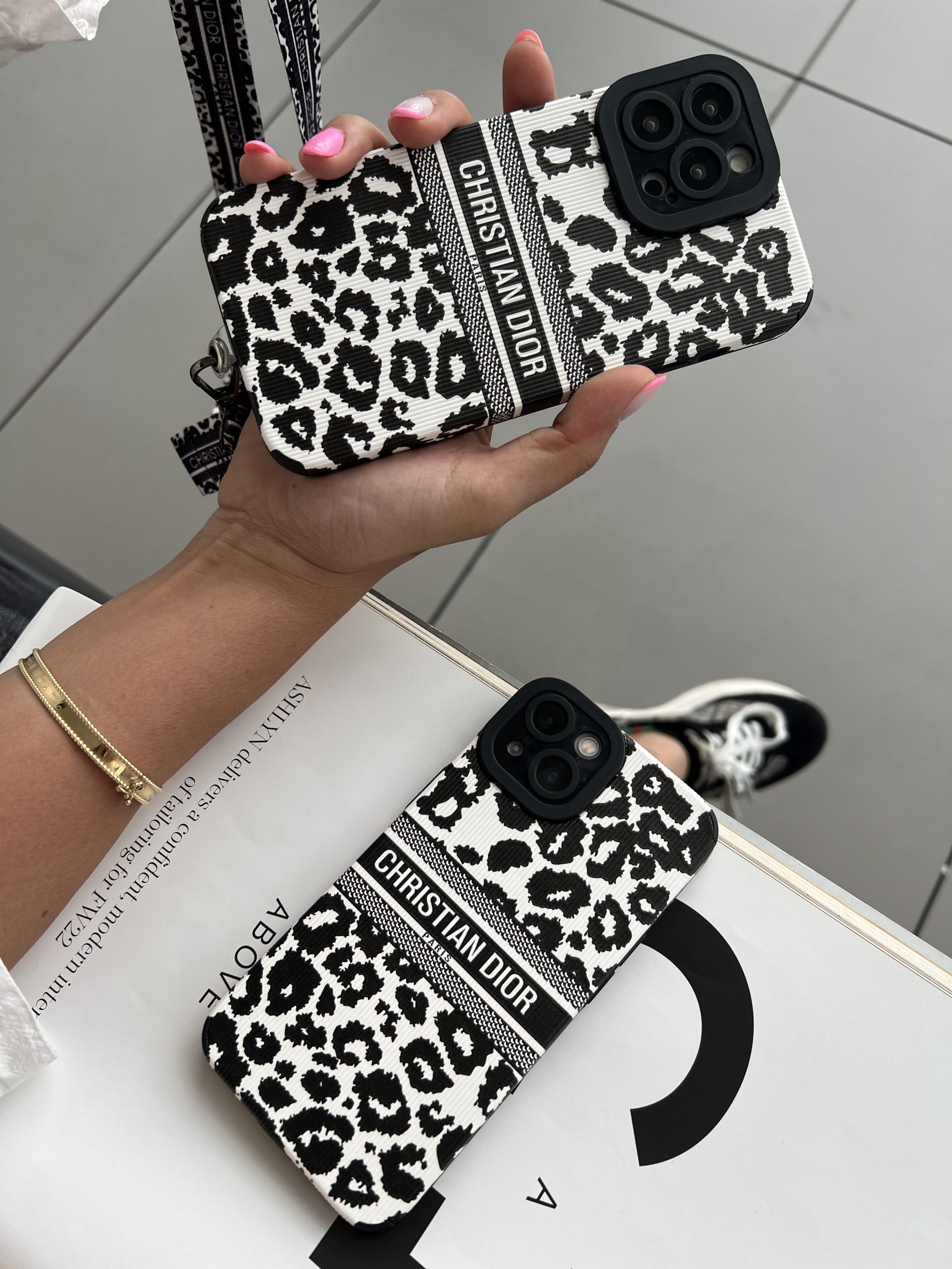 قاب Christian Dior پلنگی مشکی (بدون بند)